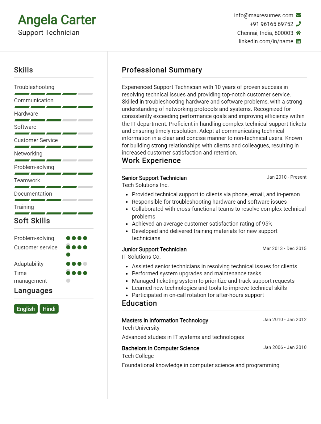 support-technician-resume-sample