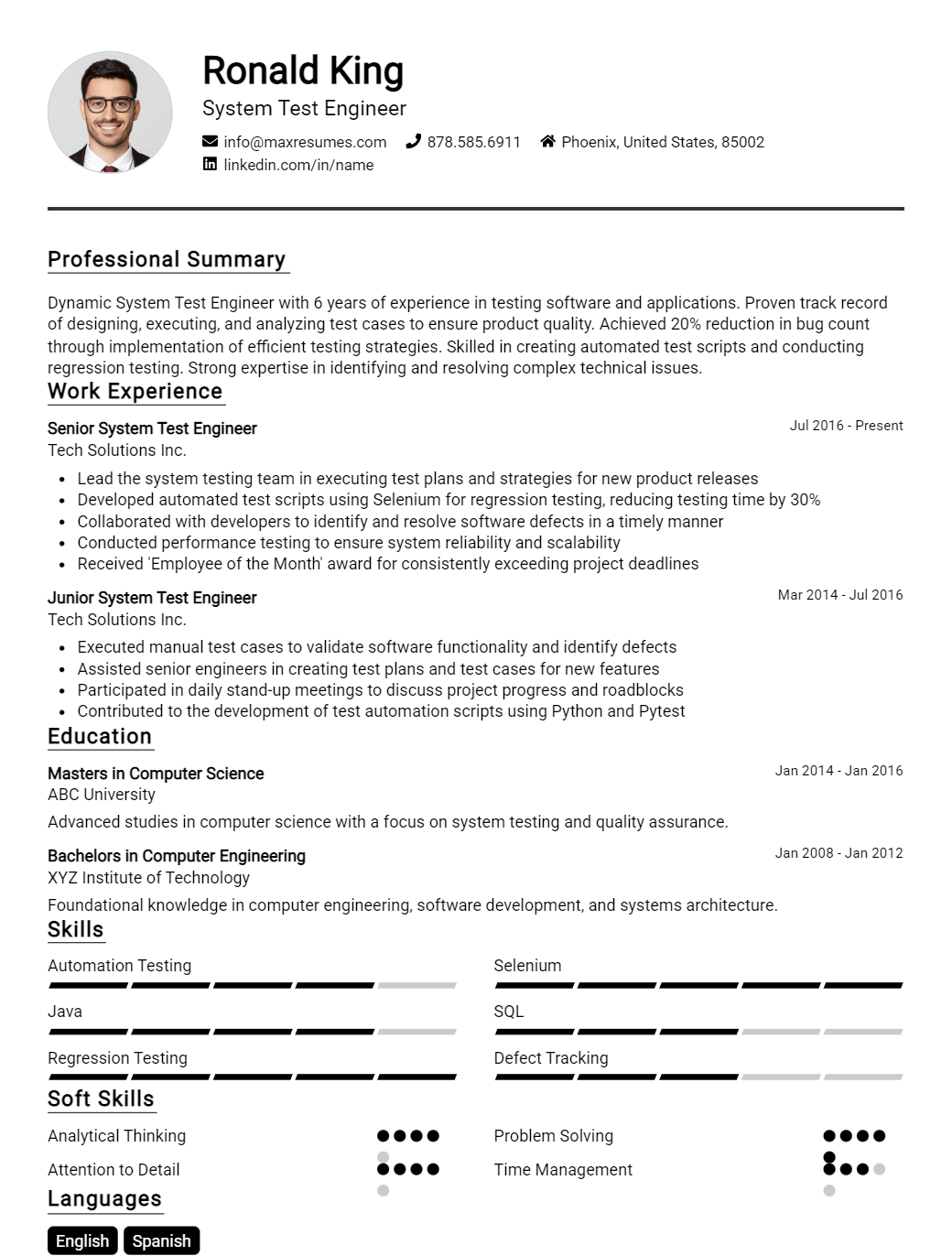 system-test-engineer-resume-sample