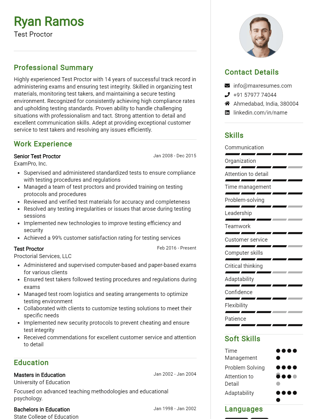 test-proctor-resume-sample