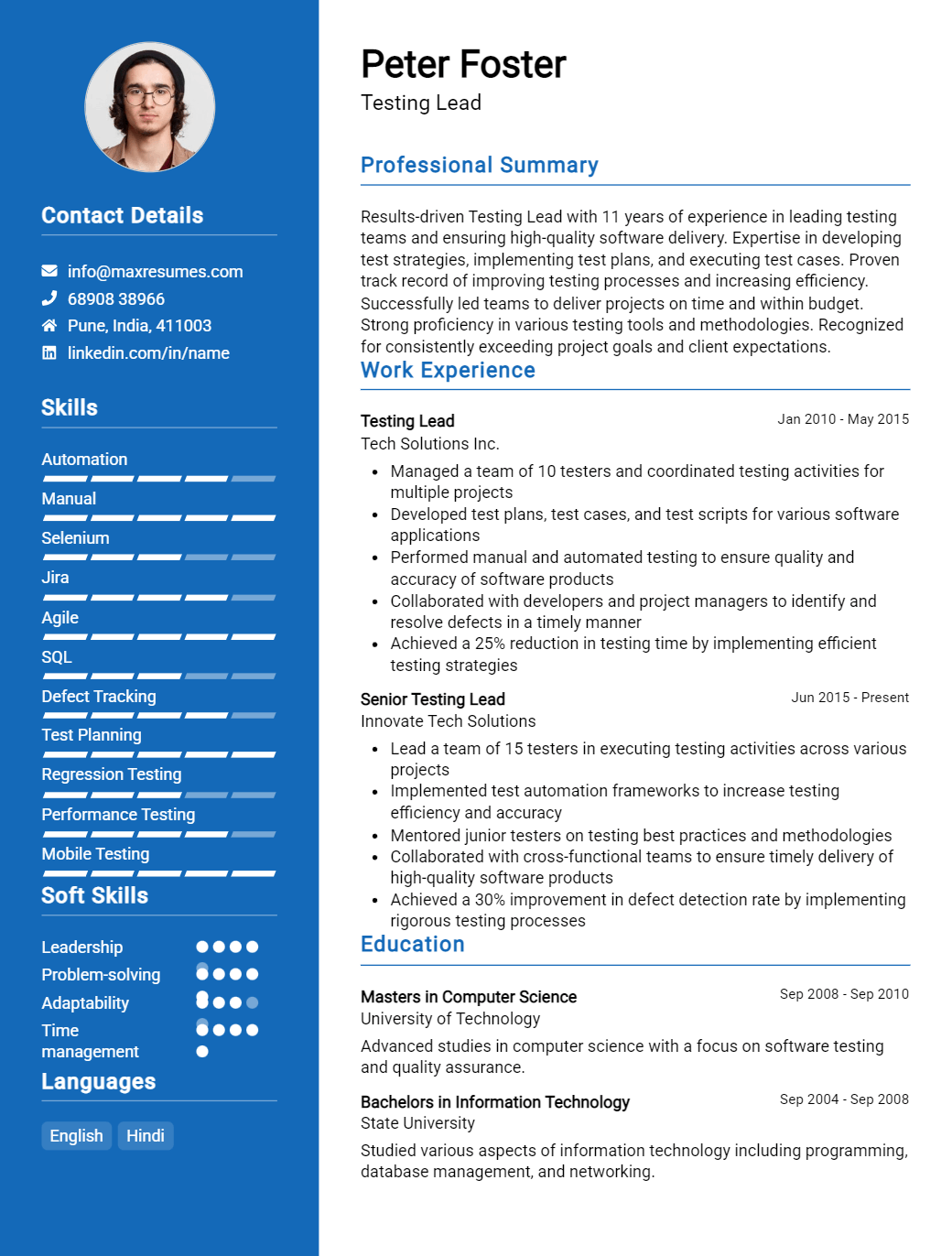 testing-lead-resume-sample
