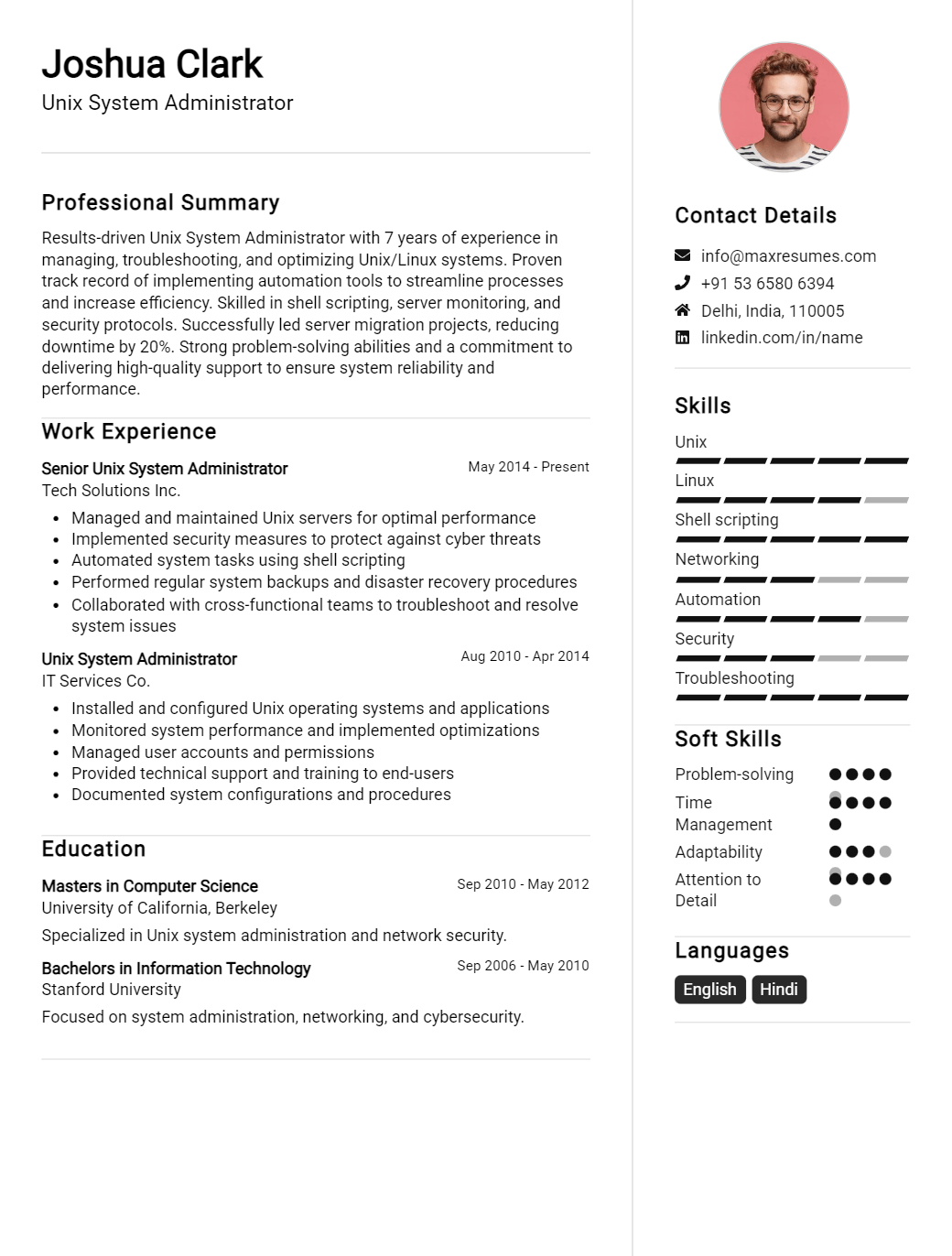 unix-system-administrator-resume-sample