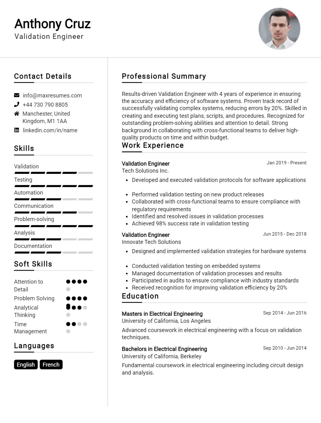 validation-engineer-resume-sample
