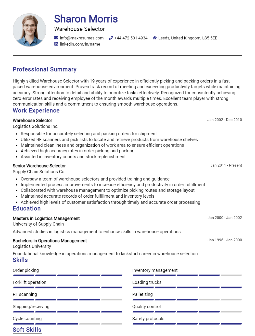 warehouse-selector-resume-sample