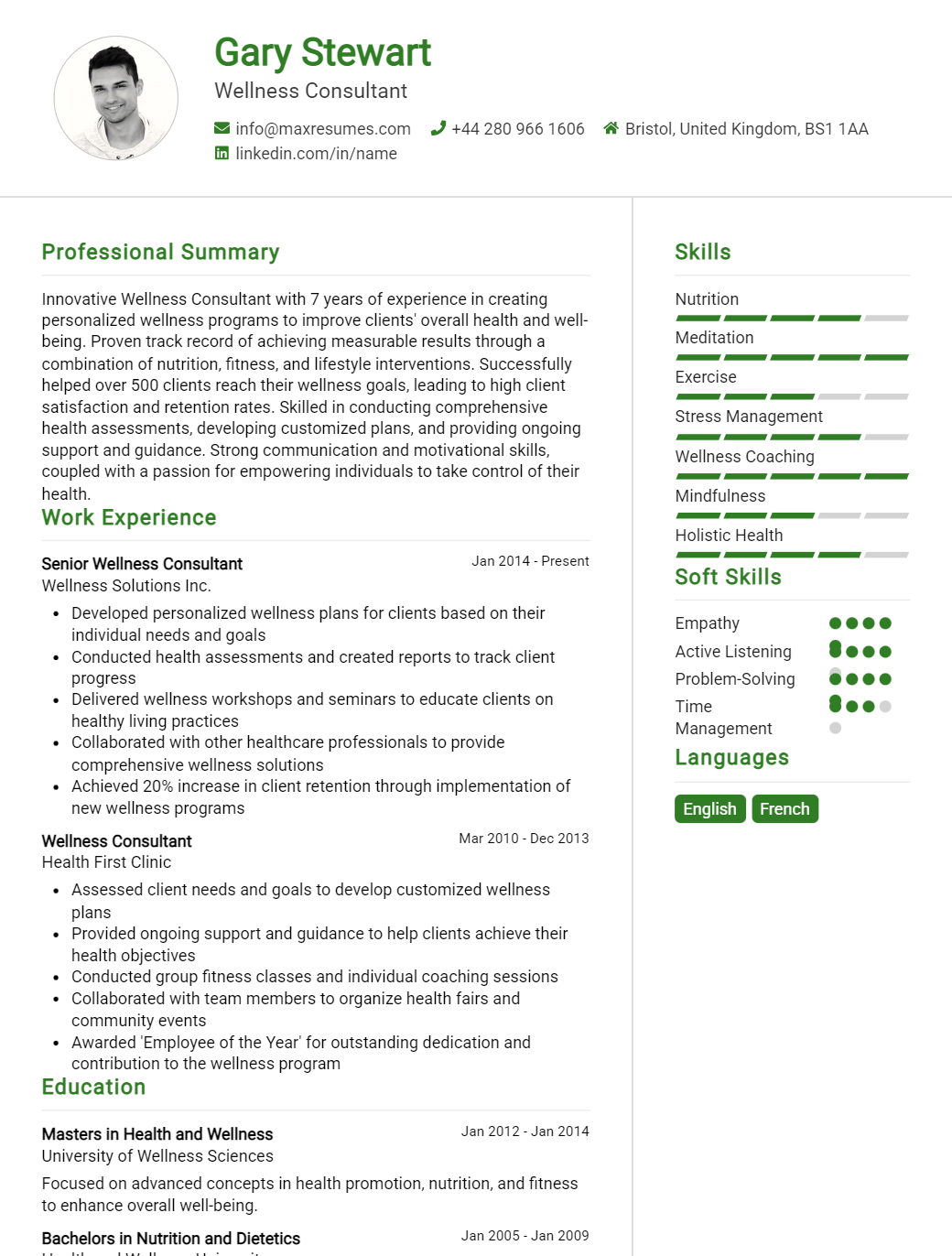 wellness-consultant-resume-sample