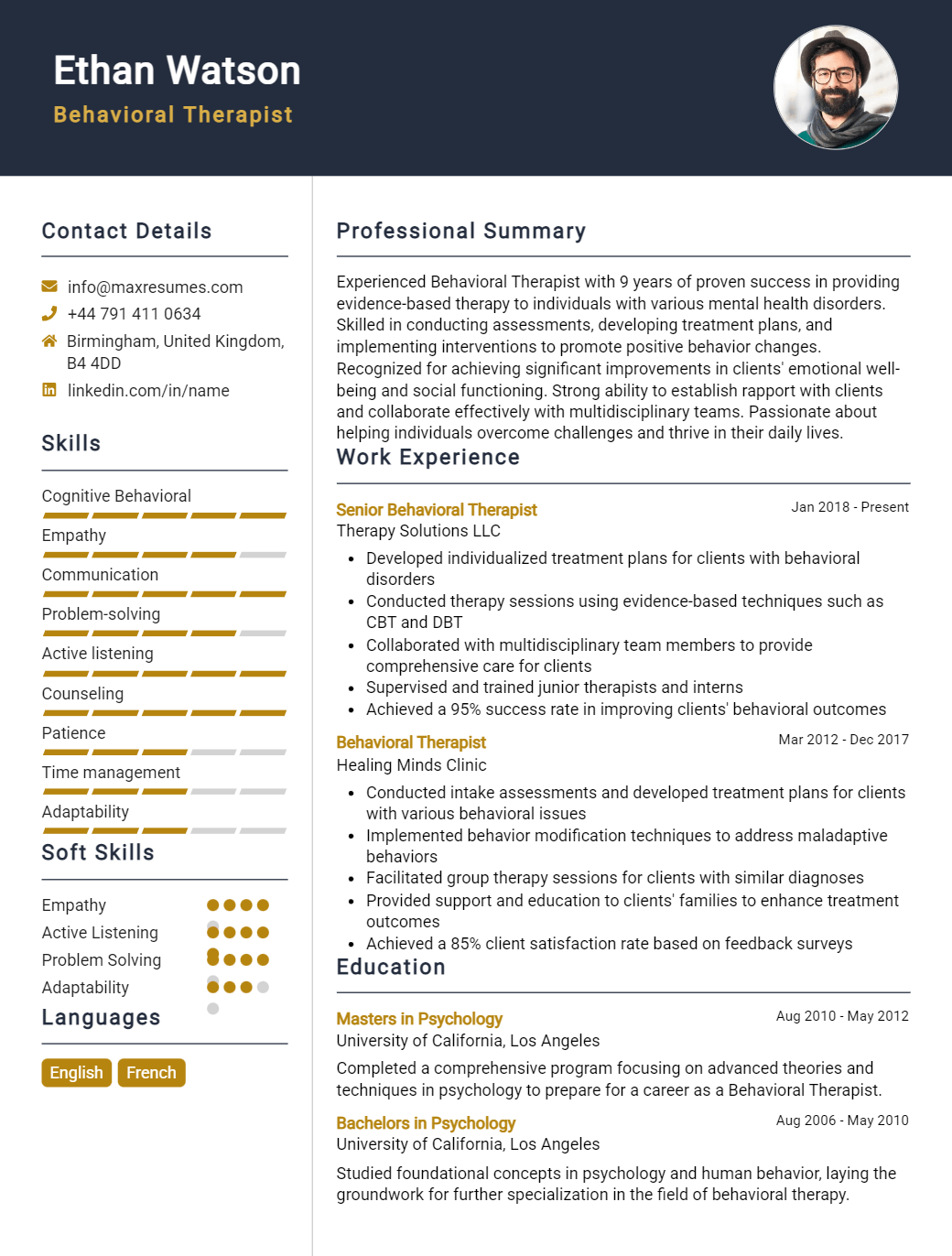 behavioral-therapist-resume-sample