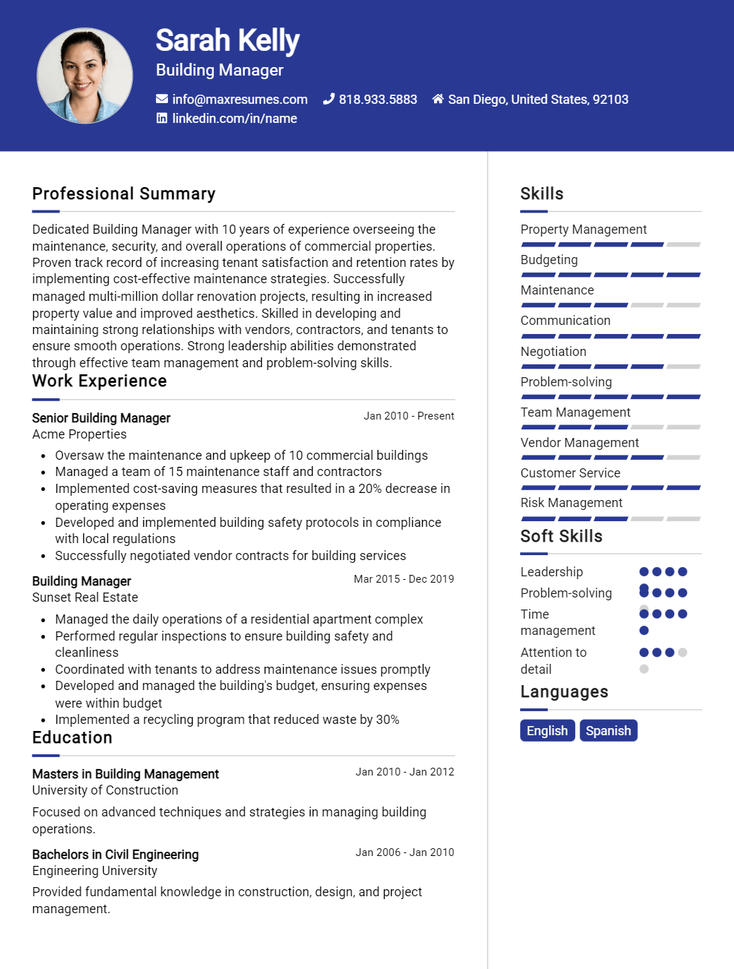 building-manager-resume-sample