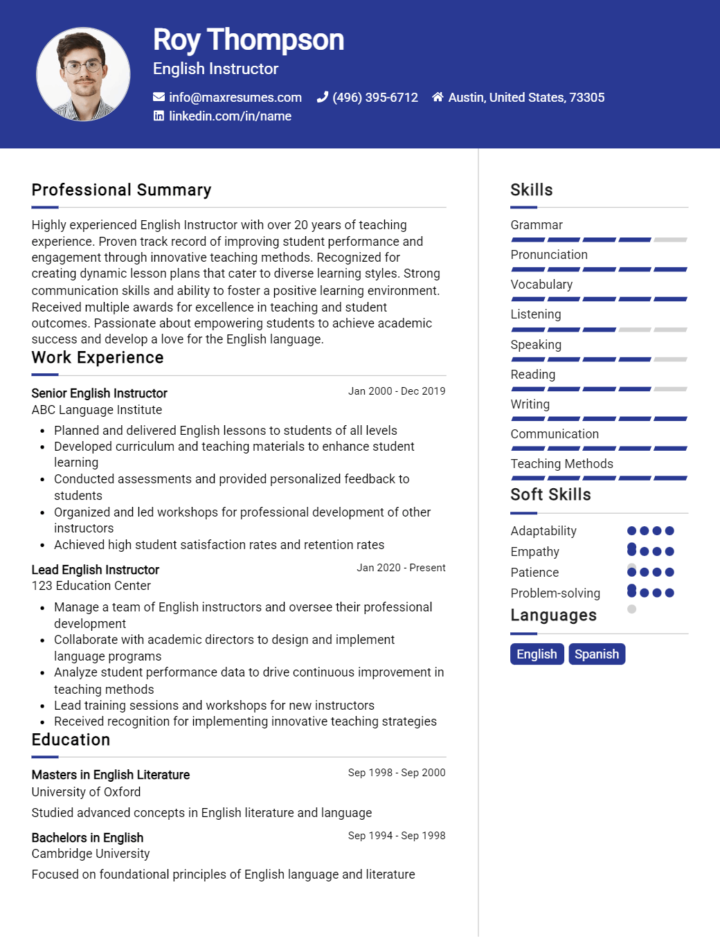 english-instructor-resume-sample