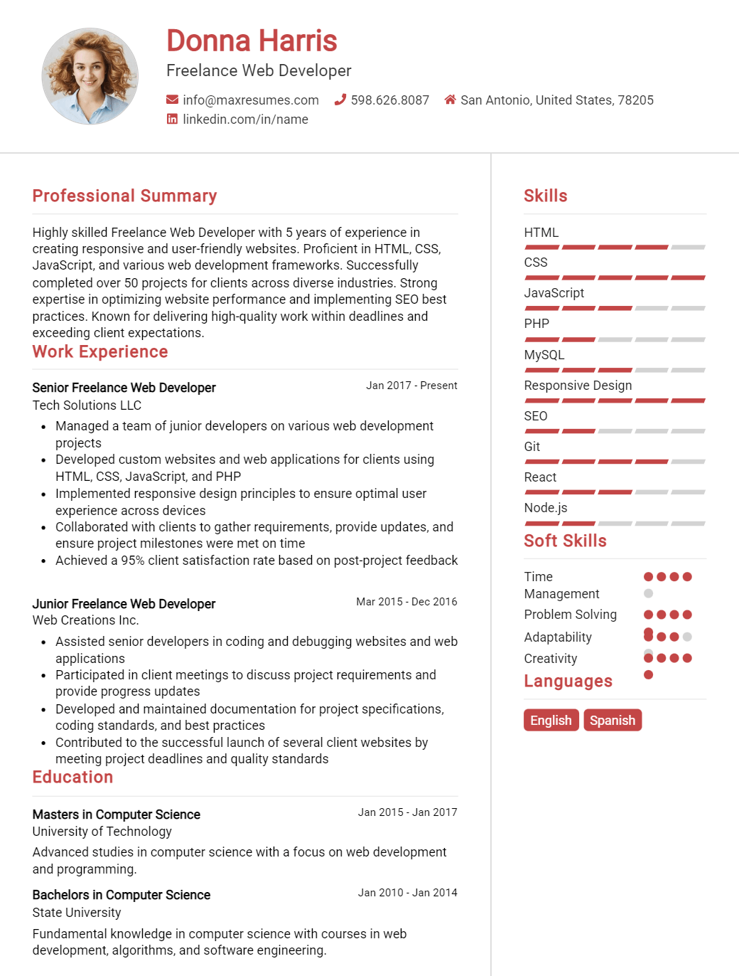 freelance-web-developer-resume-sample