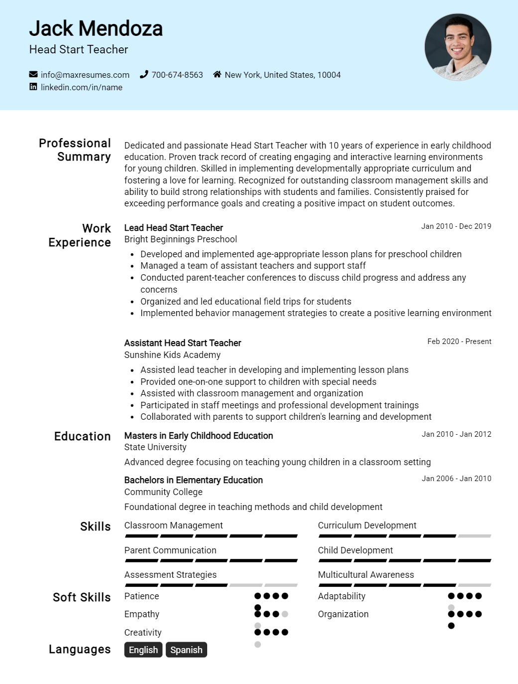 head-start-teacher-resume-sample