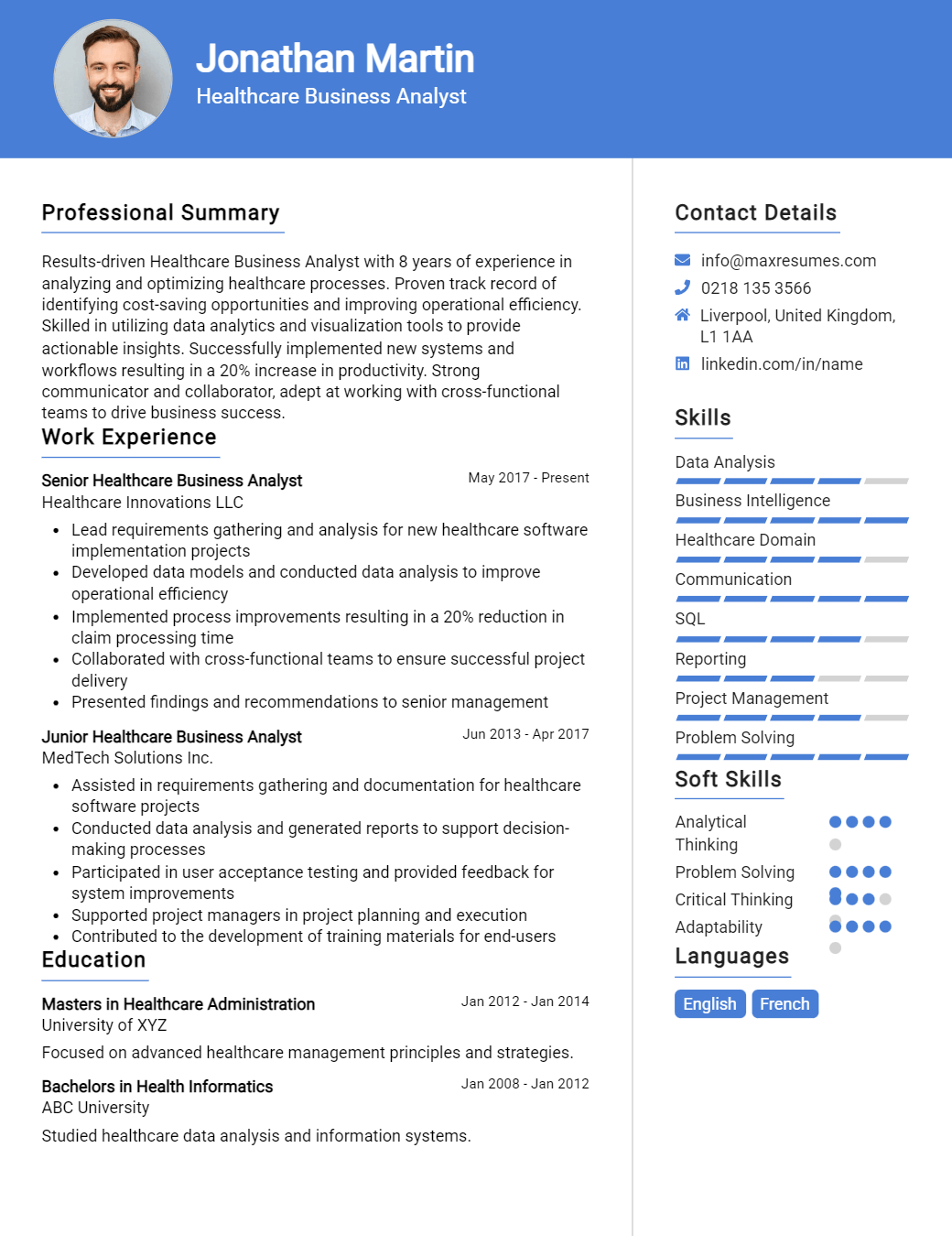 healthcare-business-analyst-resume-sample