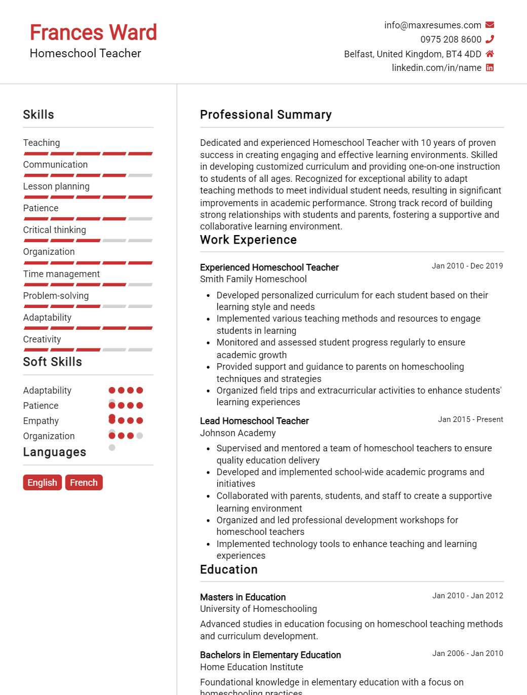 homeschool-teacher-resume-sample