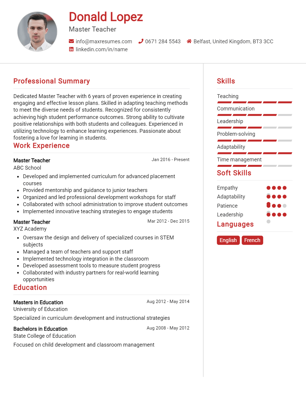 master-teacher-resume-sample