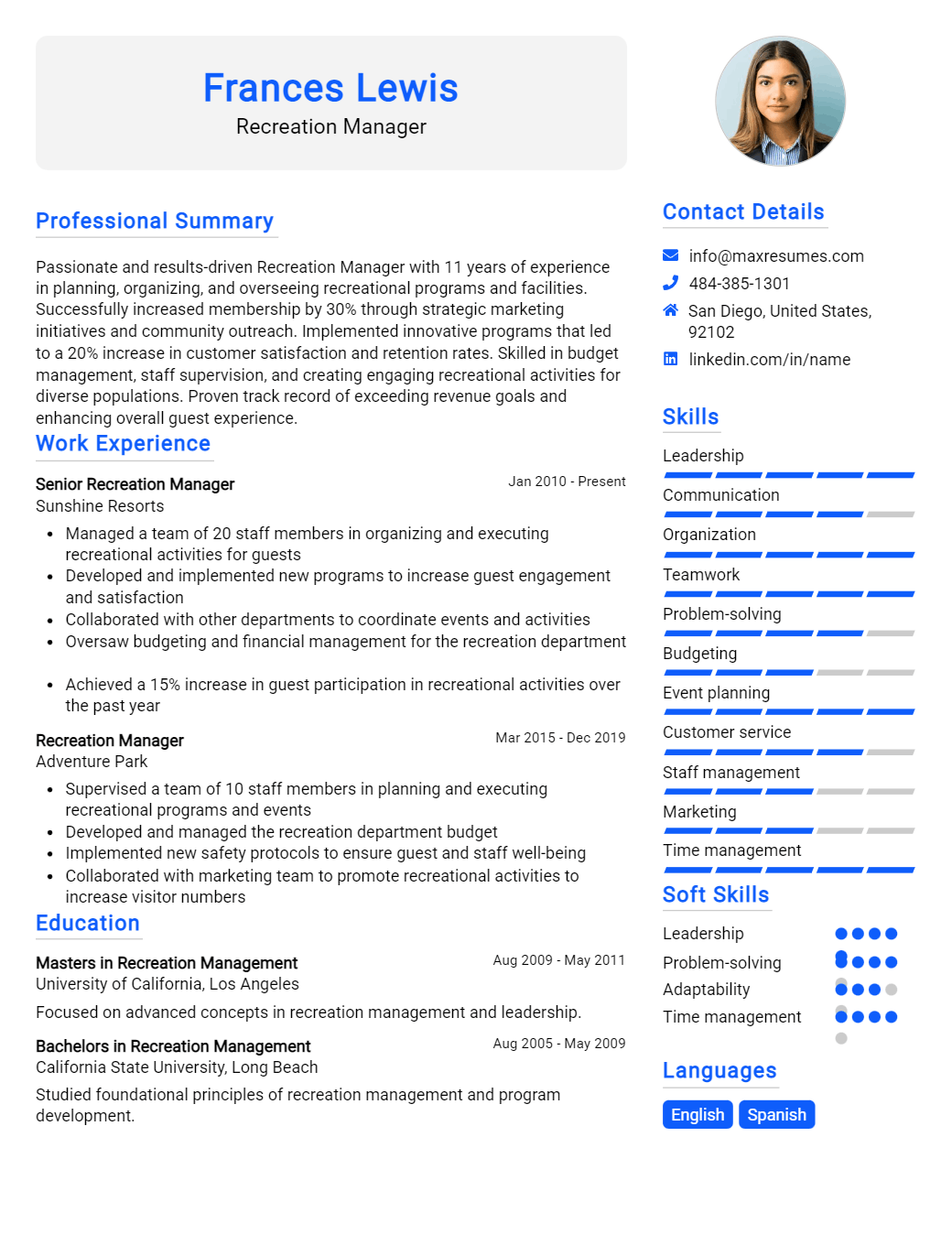 recreation-manager-resume-sample