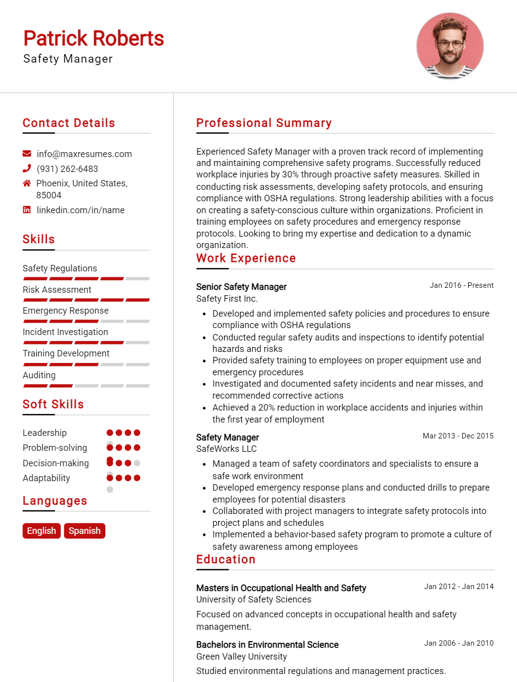 safety-manager-resume-sample