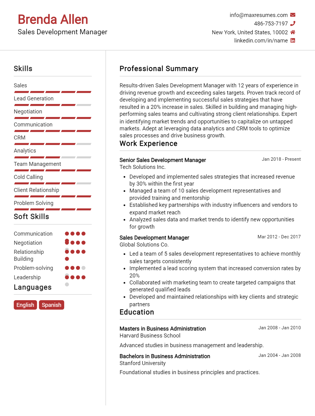 sales-development-manager-resume-sample