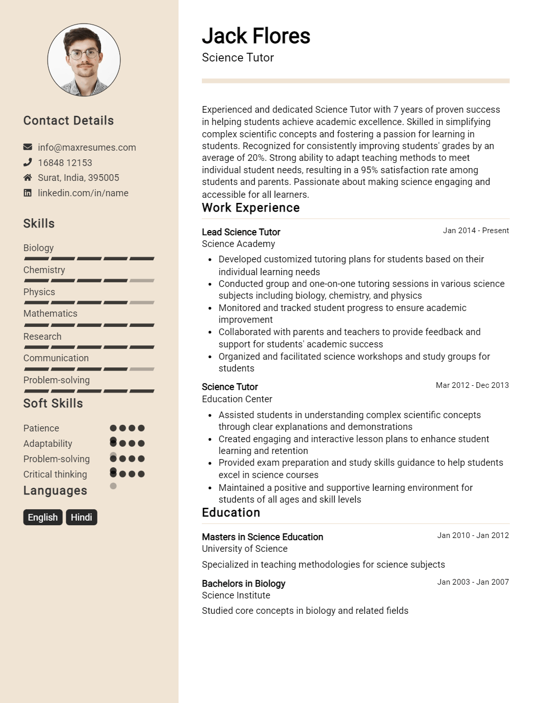 science-tutor-resume-sample