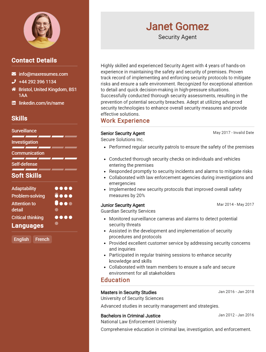 security-agent-resume-sample