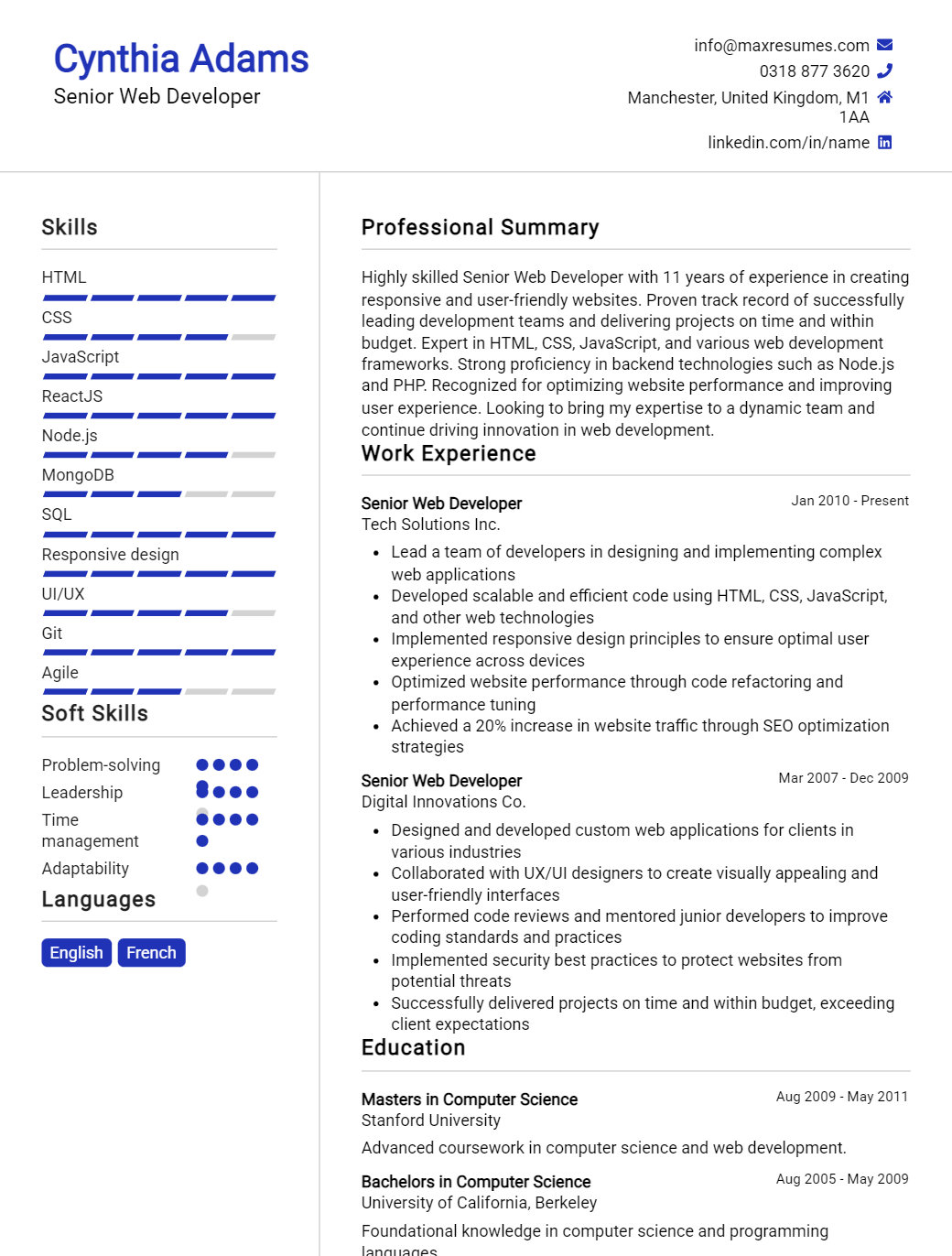 senior-web-developer-resume-sample