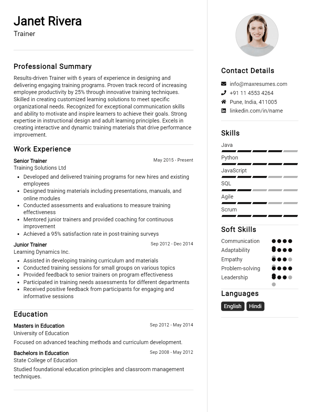 trainer-resume-sample