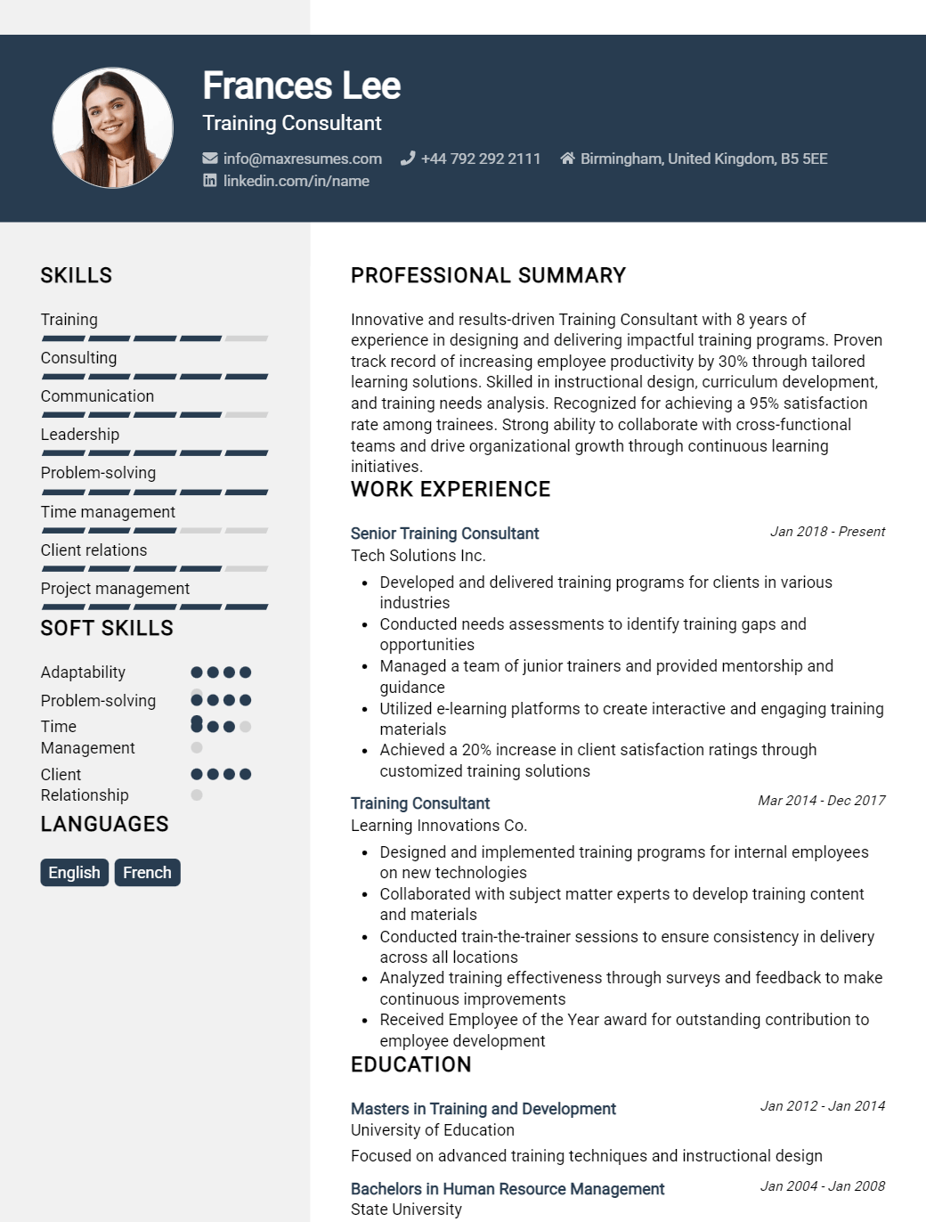 training-consultant-resume-sample