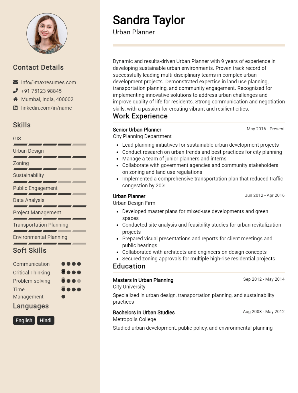 urban-planner-resume-sample
