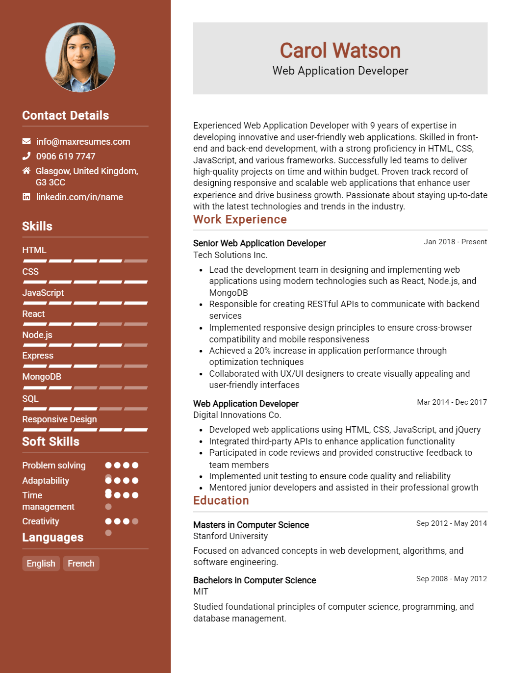 web-application-developer-resume-sample